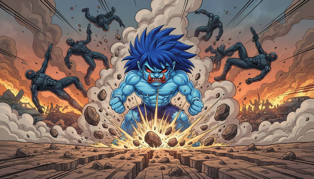 Cosmic shattering ground in a battle scene